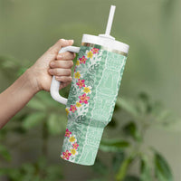 Menthol Green Aloha Hawaii Tiki Tumbler With Handle Tropical Plumeria - Seamless Style