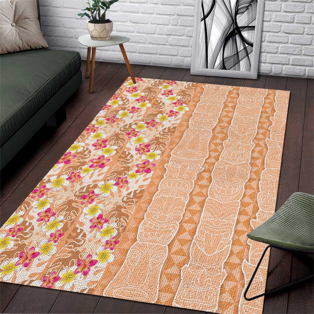 Orange Chiffon Aloha Hawaii Tiki Area Rug Tropical Plumeria - Seamless Style