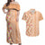 Orange Chiffon Aloha Hawaii Tiki Couples Matching Off Shoulder Maxi Dress and Hawaiian Shirt Tropical Plumeria - Seamless Style