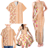 Orange Chiffon Aloha Hawaii Tiki Family Matching Tank Maxi Dress and Hawaiian Shirt Tropical Plumeria - Seamless Style