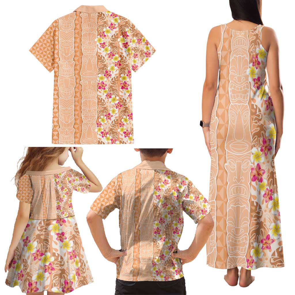 Orange Chiffon Aloha Hawaii Tiki Family Matching Tank Maxi Dress and Hawaiian Shirt Tropical Plumeria - Seamless Style