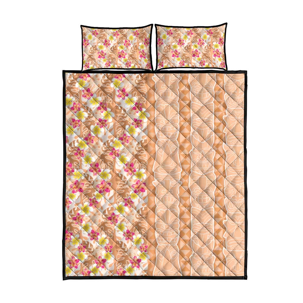 Orange Chiffon Aloha Hawaii Tiki Quilt Bed Set Tropical Plumeria - Seamless Style