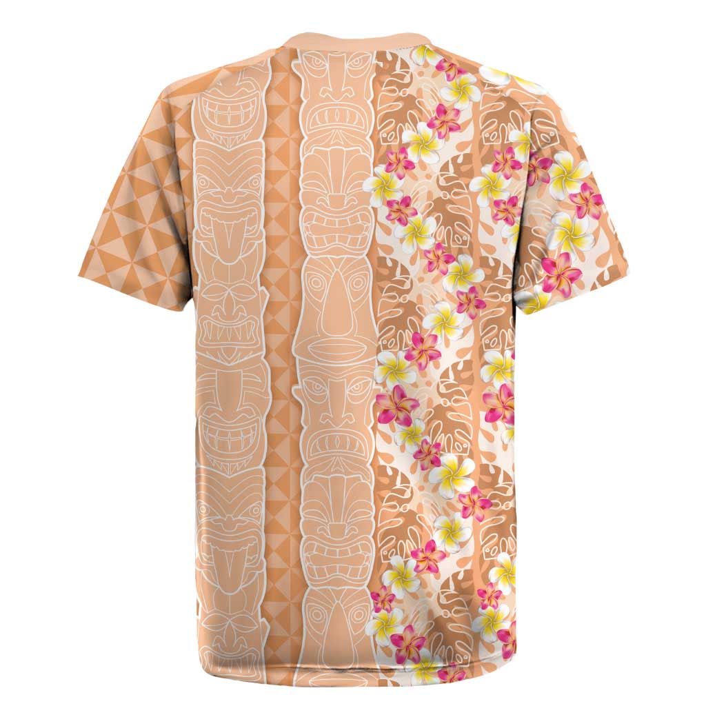 Orange Chiffon Aloha Hawaii Tiki Rugby Jersey Tropical Plumeria - Seamless Style