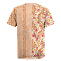 Orange Chiffon Aloha Hawaii Tiki Rugby Jersey Tropical Plumeria - Seamless Style