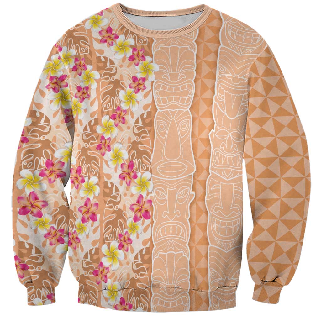 Orange Chiffon Aloha Hawaii Tiki Sweatshirt Tropical Plumeria - Seamless Style