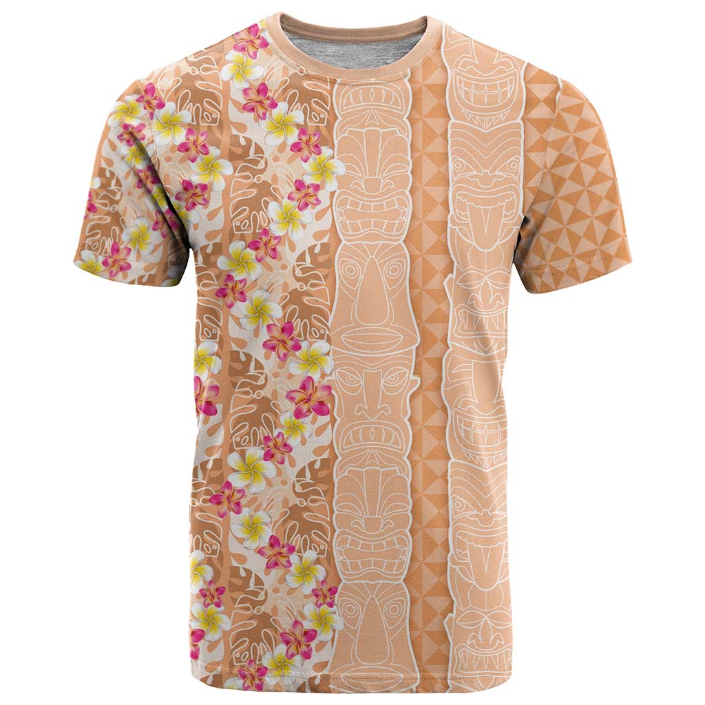 Orange Chiffon Aloha Hawaii Tiki T Shirt Tropical Plumeria - Seamless Style