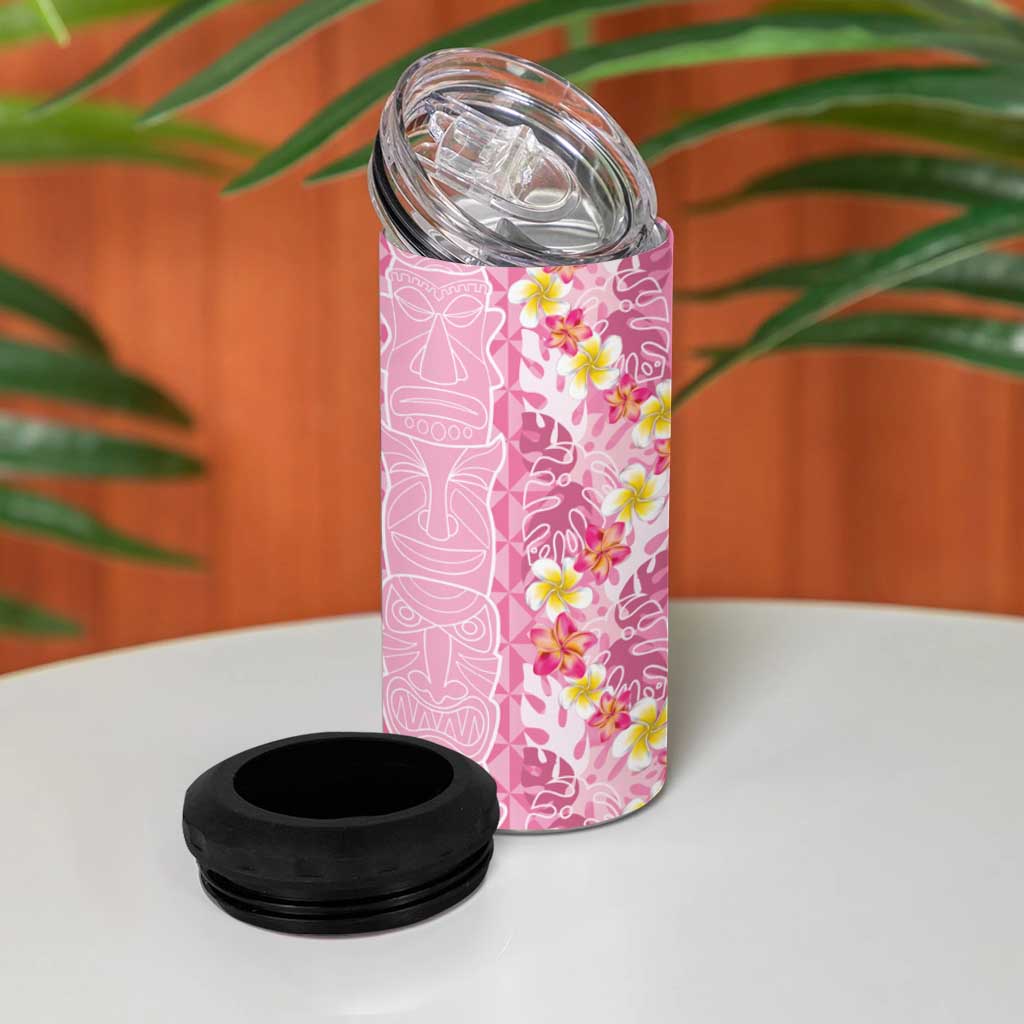 Pastel Magenta Aloha Hawaii Tiki 4 in 1 Can Cooler Tumbler Tropical Plumeria - Seamless Style