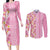 Pastel Magenta Aloha Hawaii Tiki Couples Matching Long Sleeve Bodycon Dress and Long Sleeve Button Shirt Tropical Plumeria - Seamless Style