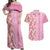 Pastel Magenta Aloha Hawaii Tiki Couples Matching Off Shoulder Maxi Dress and Hawaiian Shirt Tropical Plumeria - Seamless Style