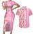 Pastel Magenta Aloha Hawaii Tiki Couples Matching Short Sleeve Bodycon Dress and Hawaiian Shirt Tropical Plumeria - Seamless Style