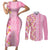 Pastel Magenta Aloha Hawaii Tiki Couples Matching Short Sleeve Bodycon Dress and Long Sleeve Button Shirt Tropical Plumeria - Seamless Style