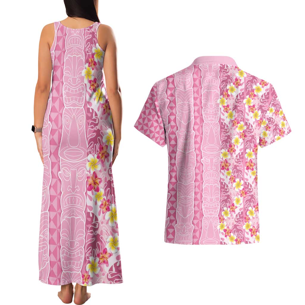 Pastel Magenta Aloha Hawaii Tiki Couples Matching Tank Maxi Dress and Hawaiian Shirt Tropical Plumeria - Seamless Style