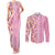 Pastel Magenta Aloha Hawaii Tiki Couples Matching Tank Maxi Dress and Long Sleeve Button Shirt Tropical Plumeria - Seamless Style