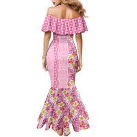 Pastel Magenta Aloha Hawaii Tiki Family Matching Mermaid Dress and Hawaiian Shirt Tropical Plumeria - Seamless Style