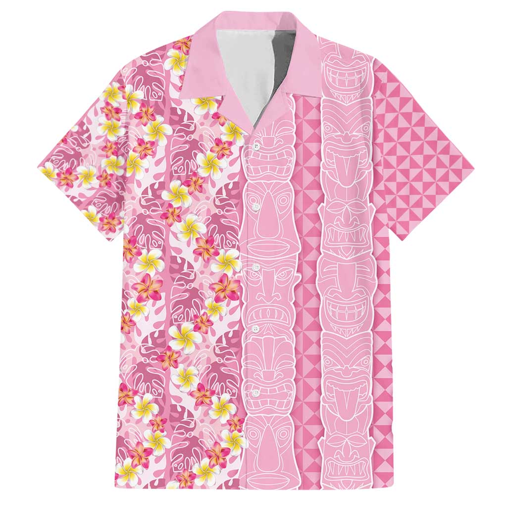 Pastel Magenta Aloha Hawaii Tiki Family Matching Short Sleeve Bodycon Dress and Hawaiian Shirt Tropical Plumeria - Seamless Style