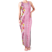 Pastel Magenta Aloha Hawaii Tiki Family Matching Tank Maxi Dress and Hawaiian Shirt Tropical Plumeria - Seamless Style