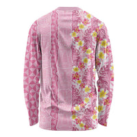 Pastel Magenta Aloha Hawaii Tiki Long Sleeve Shirt Tropical Plumeria - Seamless Style