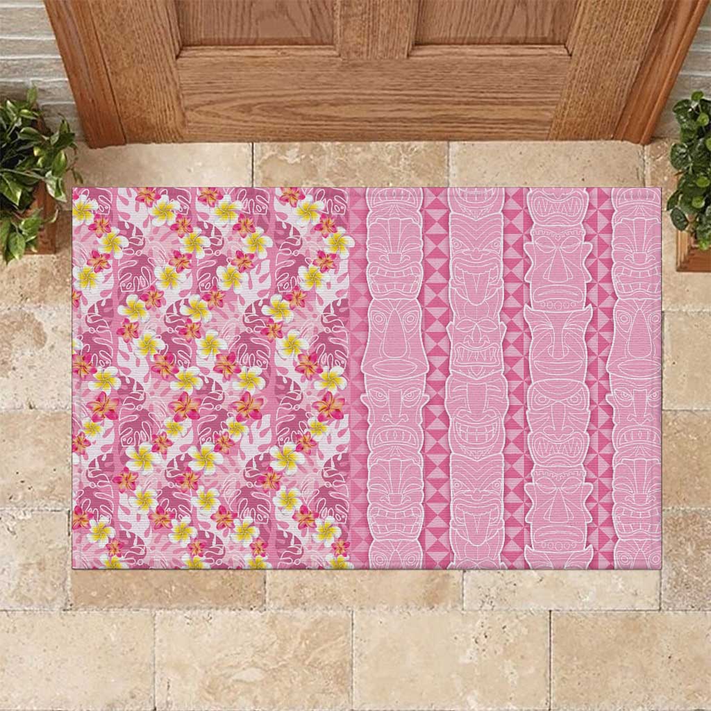 Pastel Magenta Aloha Hawaii Tiki Rubber Doormat Tropical Plumeria - Seamless Style