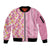 Pastel Magenta Aloha Hawaii Tiki Sleeve Zip Bomber Jacket Tropical Plumeria - Seamless Style