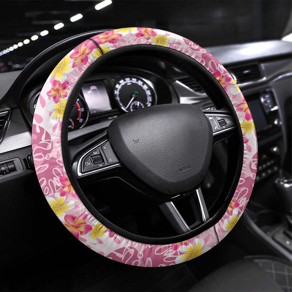 Pastel Magenta Aloha Hawaii Tiki Steering Wheel Cover Tropical Plumeria - Seamless Style