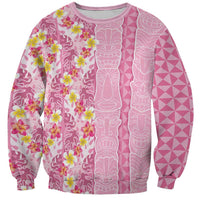 Pastel Magenta Aloha Hawaii Tiki Sweatshirt Tropical Plumeria - Seamless Style