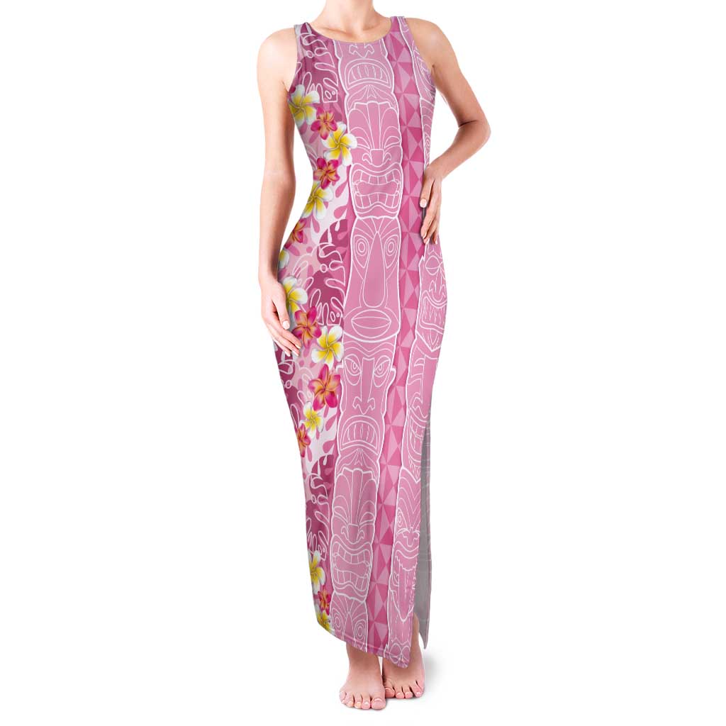 Pastel Magenta Aloha Hawaii Tiki Tank Maxi Dress Tropical Plumeria - Seamless Style