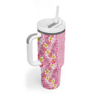 Pastel Magenta Aloha Hawaii Tiki Tumbler With Handle Tropical Plumeria - Seamless Style