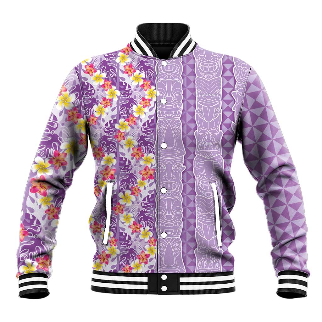 Lush Lilac Aloha Hawaii Tiki Baseball Jacket Tropical Plumeria - Seamless Style