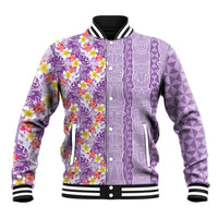 Lush Lilac Aloha Hawaii Tiki Baseball Jacket Tropical Plumeria - Seamless Style