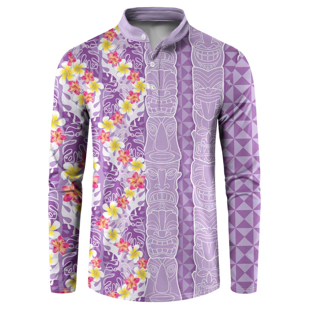 Lush Lilac Aloha Hawaii Tiki Button Sweatshirt Tropical Plumeria - Seamless Style