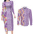 Lush Lilac Aloha Hawaii Tiki Couples Matching Long Sleeve Bodycon Dress and Long Sleeve Button Shirt Tropical Plumeria - Seamless Style