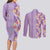 Lush Lilac Aloha Hawaii Tiki Couples Matching Long Sleeve Bodycon Dress and Long Sleeve Button Shirt Tropical Plumeria - Seamless Style