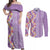 Lush Lilac Aloha Hawaii Tiki Couples Matching Off Shoulder Maxi Dress and Long Sleeve Button Shirt Tropical Plumeria - Seamless Style