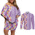 Lush Lilac Aloha Hawaii Tiki Couples Matching Off Shoulder Short Dress and Long Sleeve Button Shirt Tropical Plumeria - Seamless Style