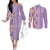 Lush Lilac Aloha Hawaii Tiki Couples Matching Off The Shoulder Long Sleeve Dress and Long Sleeve Button Shirt Tropical Plumeria - Seamless Style