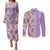 Lush Lilac Aloha Hawaii Tiki Couples Matching Puletasi and Long Sleeve Button Shirt Tropical Plumeria - Seamless Style