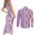 Lush Lilac Aloha Hawaii Tiki Couples Matching Short Sleeve Bodycon Dress and Long Sleeve Button Shirt Tropical Plumeria - Seamless Style