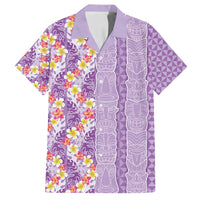 Lush Lilac Aloha Hawaii Tiki Family Matching Off Shoulder Short Dress and Hawaiian Shirt Tropical Plumeria - Seamless Style