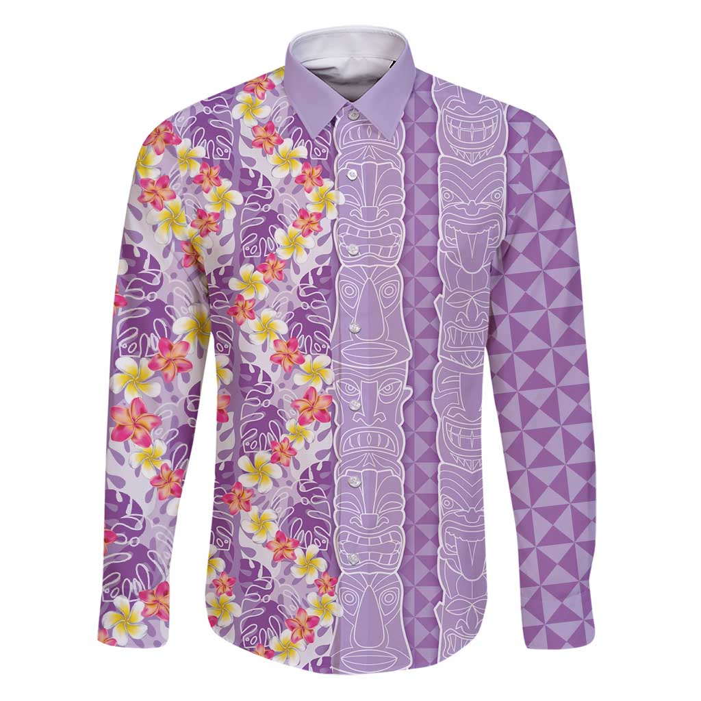 Lush Lilac Aloha Hawaii Tiki Family Matching Puletasi and Hawaiian Shirt Tropical Plumeria - Seamless Style