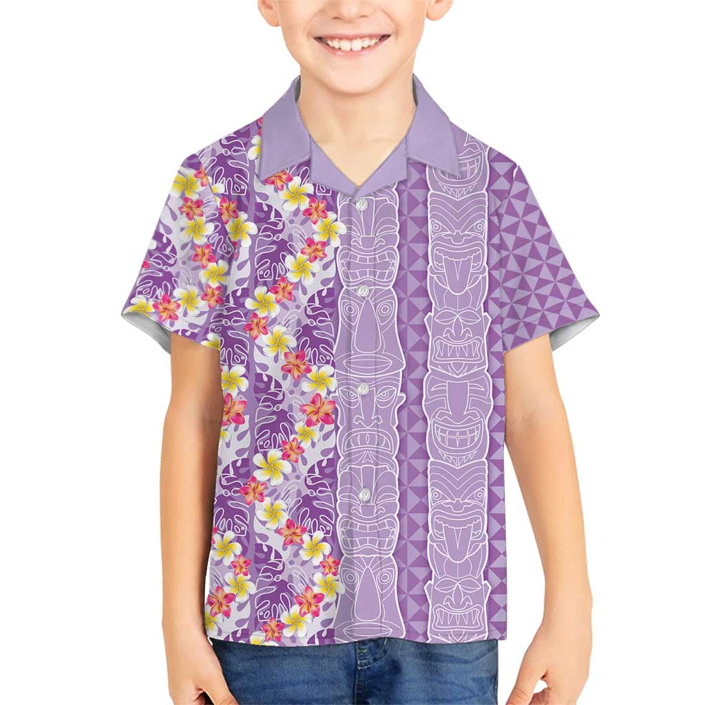 Lush Lilac Aloha Hawaii Tiki Family Matching Puletasi and Hawaiian Shirt Tropical Plumeria - Seamless Style