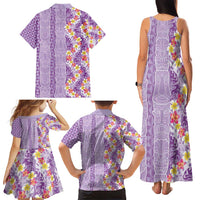 Lush Lilac Aloha Hawaii Tiki Family Matching Tank Maxi Dress and Hawaiian Shirt Tropical Plumeria - Seamless Style