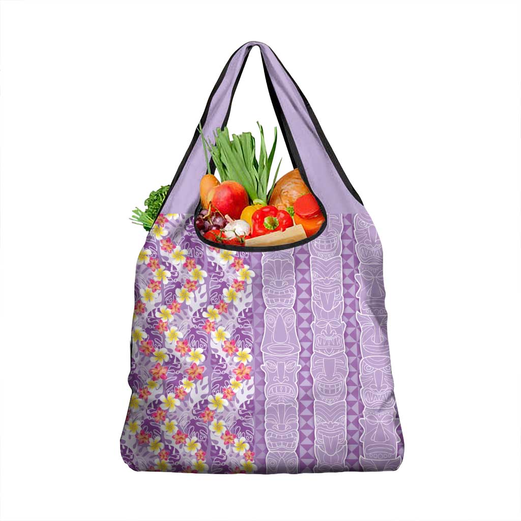 Lush Lilac Aloha Hawaii Tiki Grocery Bag Tropical Plumeria - Seamless Style