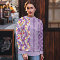 Lush Lilac Aloha Hawaii Tiki Ugly Christmas Sweater Tropical Plumeria - Seamless Style