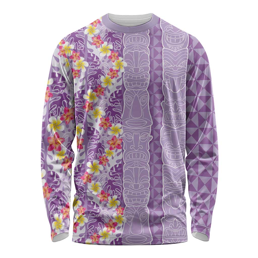 Lush Lilac Aloha Hawaii Tiki Long Sleeve Shirt Tropical Plumeria - Seamless Style