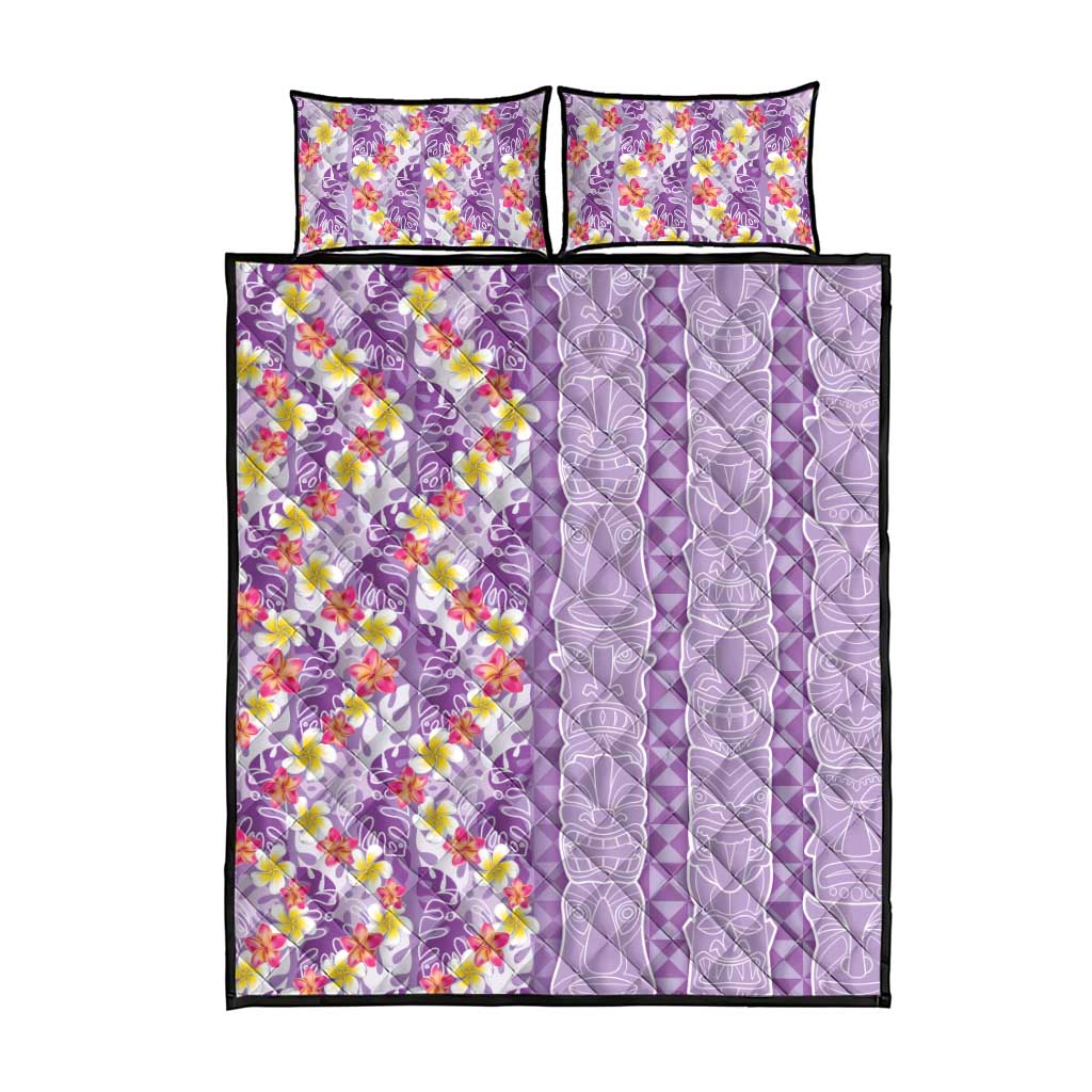 Lush Lilac Aloha Hawaii Tiki Quilt Bed Set Tropical Plumeria - Seamless Style