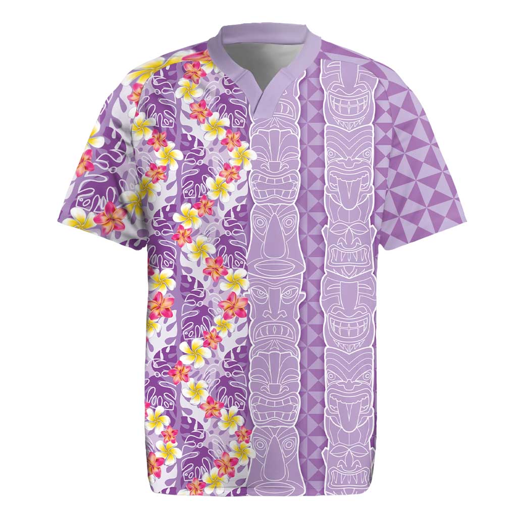 Lush Lilac Aloha Hawaii Tiki Rugby Jersey Tropical Plumeria - Seamless Style