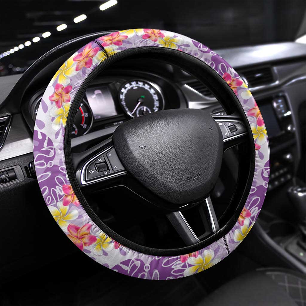 Lush Lilac Aloha Hawaii Tiki Steering Wheel Cover Tropical Plumeria - Seamless Style