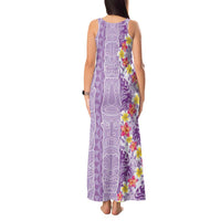Lush Lilac Aloha Hawaii Tiki Tank Maxi Dress Tropical Plumeria - Seamless Style