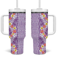 Lush Lilac Aloha Hawaii Tiki Tumbler With Handle Tropical Plumeria - Seamless Style