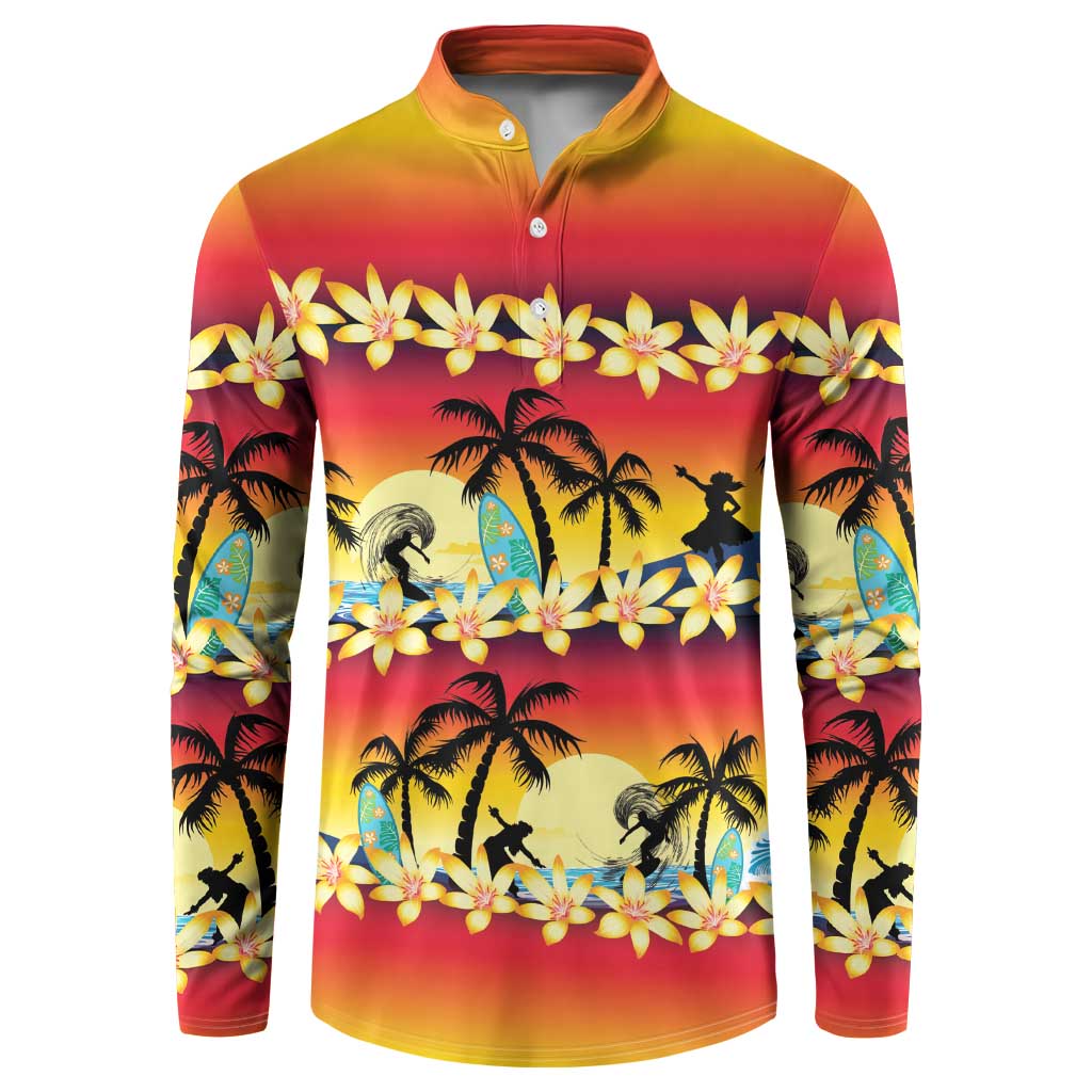 Tropical Islands Sunset Hawaii Button Sweatshirt Go Surfing With Hula Girl - Summer Vibes